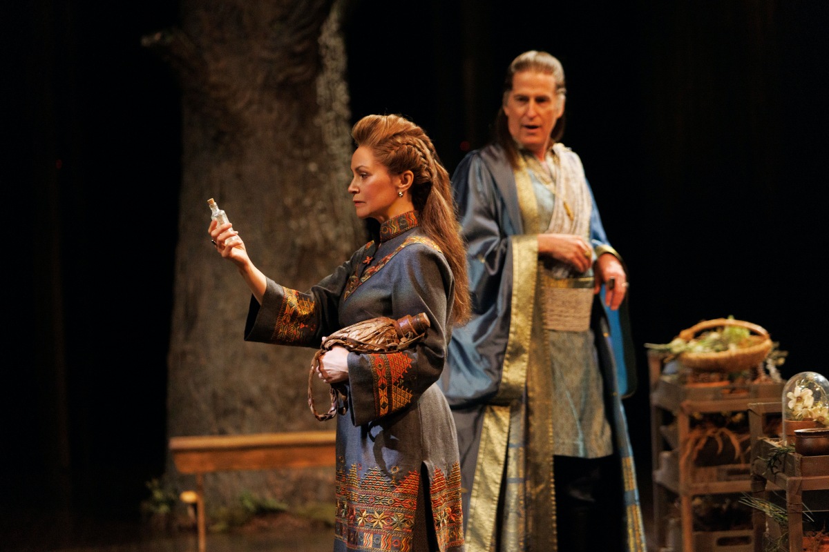 Irene Poole as Pisanio with Rick Roberts as Duke in the Stratford 2024 production of Cymbeline (Photo: David Hou)