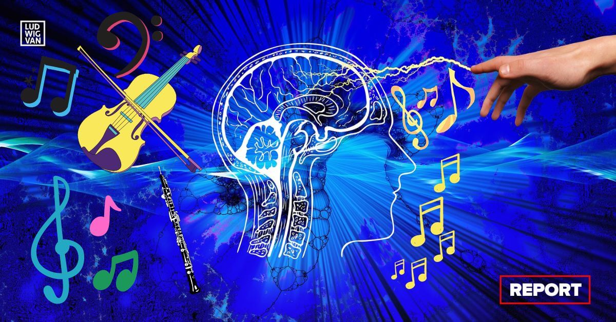 Image of brain and classical music instruments by Gerd Altmann from Pixabay