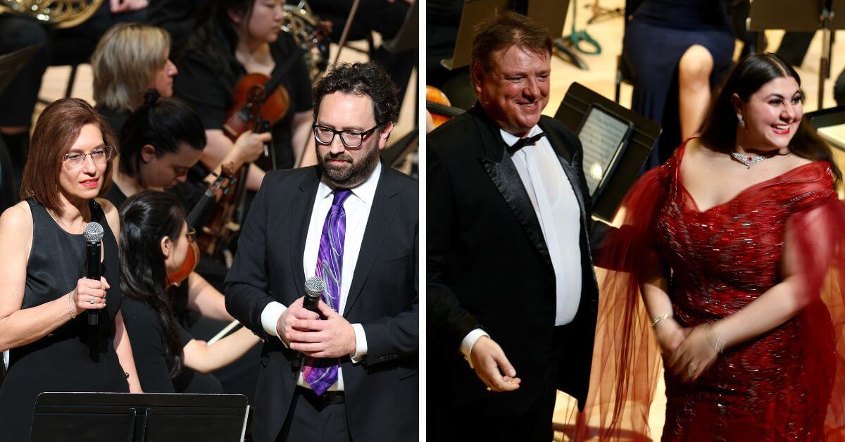 L: Aurenda Foundation director Emiliana Blagoeva & 96.3 FM radio personality Mark Wigmore; R: bass-baritone Geo Chobanov & soprano Alexa Frankian (Photo: Travis James Photography)